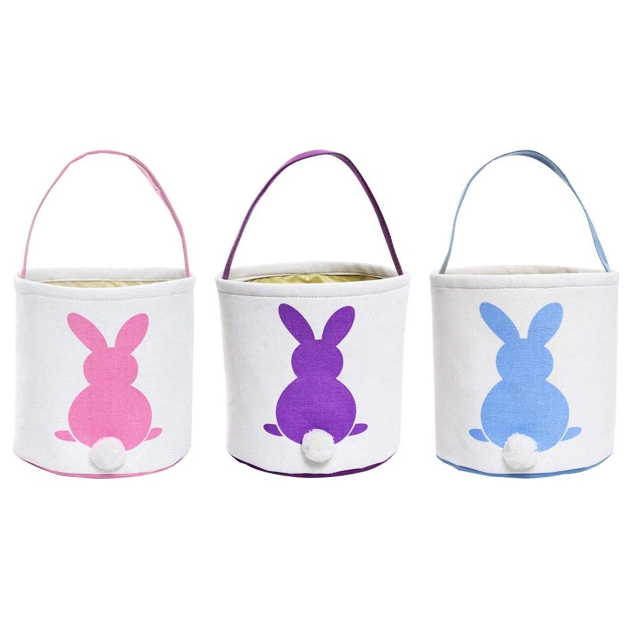 Easter Bunny Basket, 3 Pack Canvas Bunny Basket Egg Bags with Handles Printed Party Celebrate Decoration Gift Toys Carry Bucket Tote